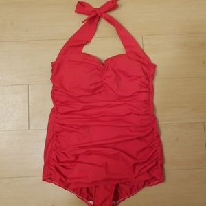One piece retro red swimsuit